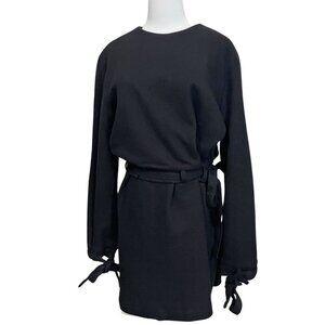 NWT ROCKET X LUNCH BLACK WOOL BLEND FELT BELTED BLOUSON DRESS - S